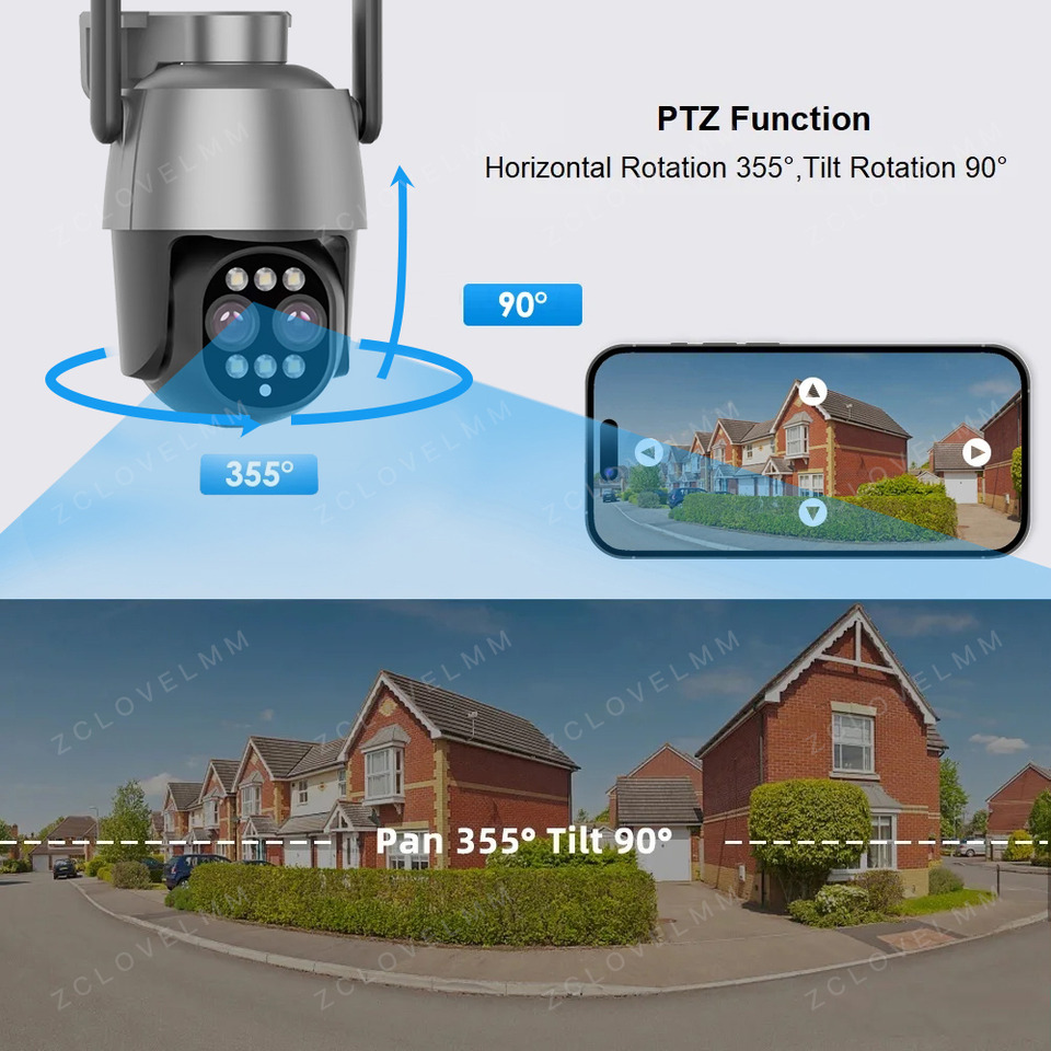 ZCLOVELMM HD206 8MP WiFi PTZ IP Camera with Dual Lens, 10X Digital Zoom, Auto Tracking, Two-Way Audio, IP66, Color Night Vision thumbnail