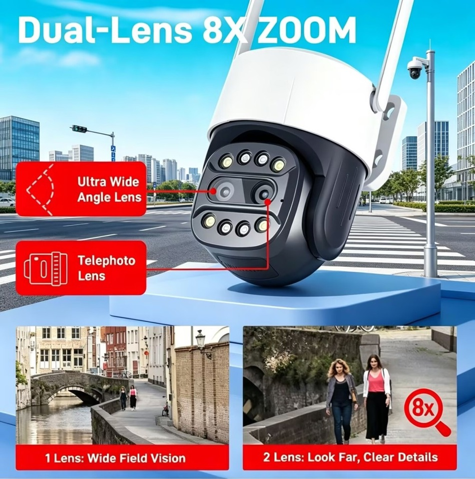 Camhipro 8MP 8X Digital Zoom PTZ WiFi Camera Two Way Audio Waterproof Vandal proof Floodlight Motion Detection for Home Security thumbnail