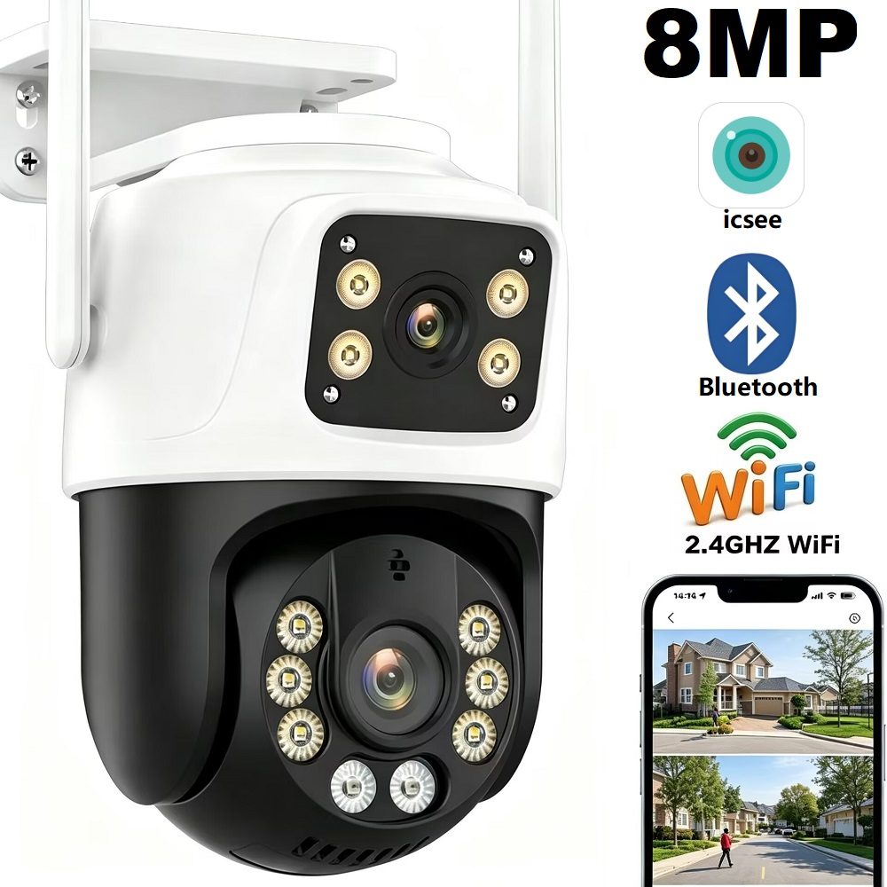 Outdoor 4K 8MP HD PTZ WiFi IP Camera Dual Lens Dual Screen Auto Tracking Wireless Security Protection CCTV Surveillance ICSee