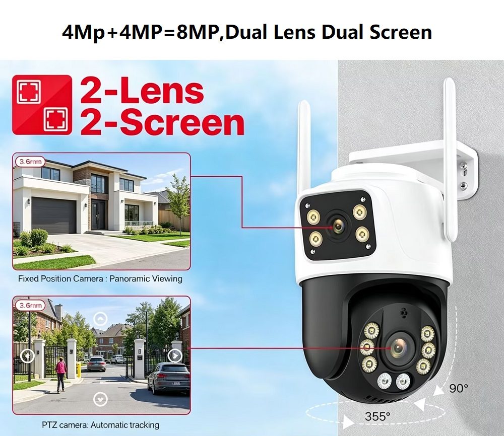 Outdoor 4K 8MP HD PTZ WiFi IP Camera Dual Lens Dual Screen Auto Tracking Wireless Security Protection CCTV Surveillance ICSee thumbnail