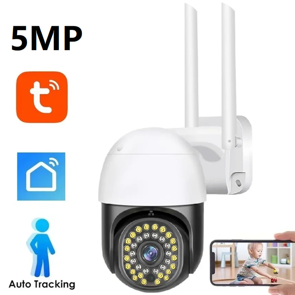 Full HD 5MP Tuya Smart Life PTZ WiFi Camera Motion Detection Auto Tracking Dual Light Color Night Vision Wireless Home Camera