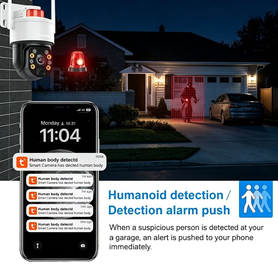 When a suspicious person is detected at your a garage, an alert is pushed to your phone immediately thumbnail