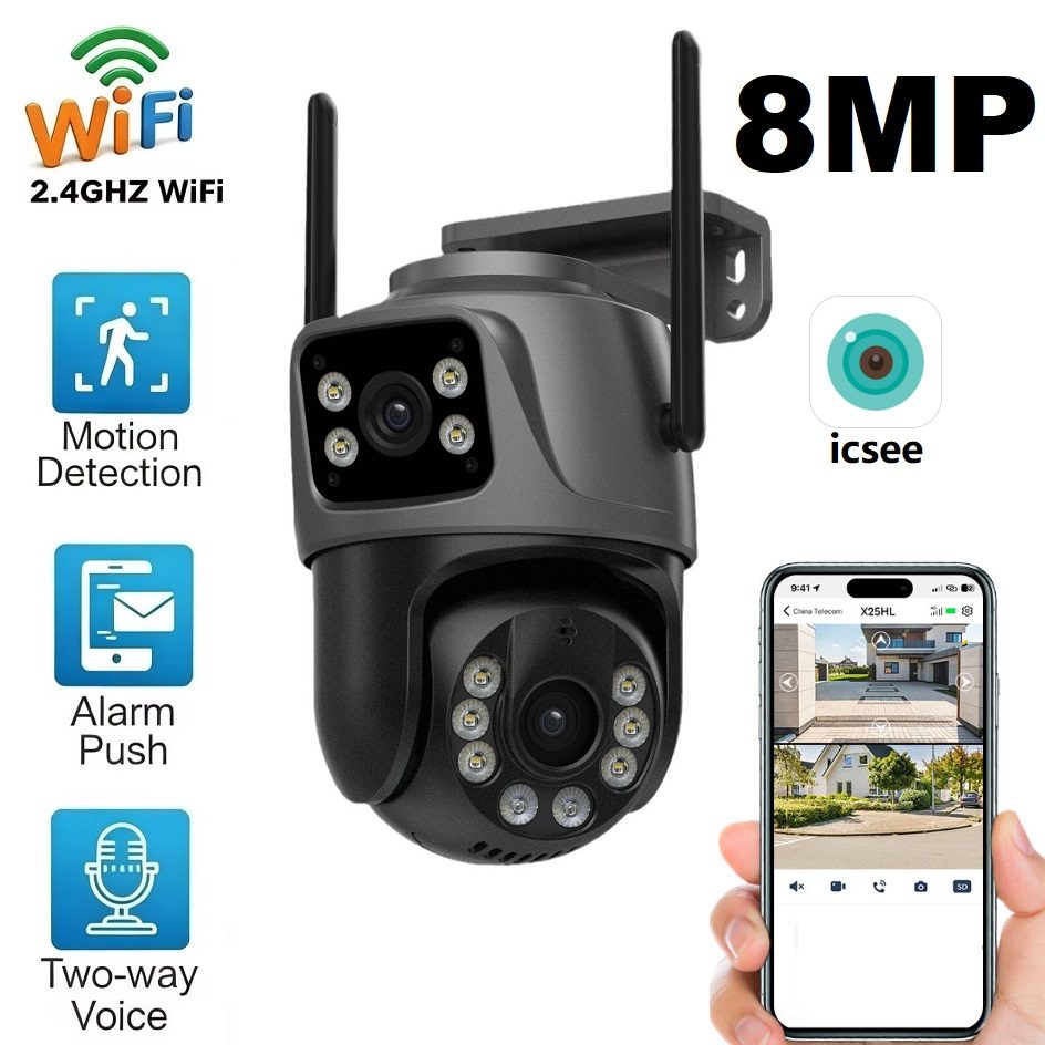 icsee 8MP PTZ WiFi camera dual lens dual screen