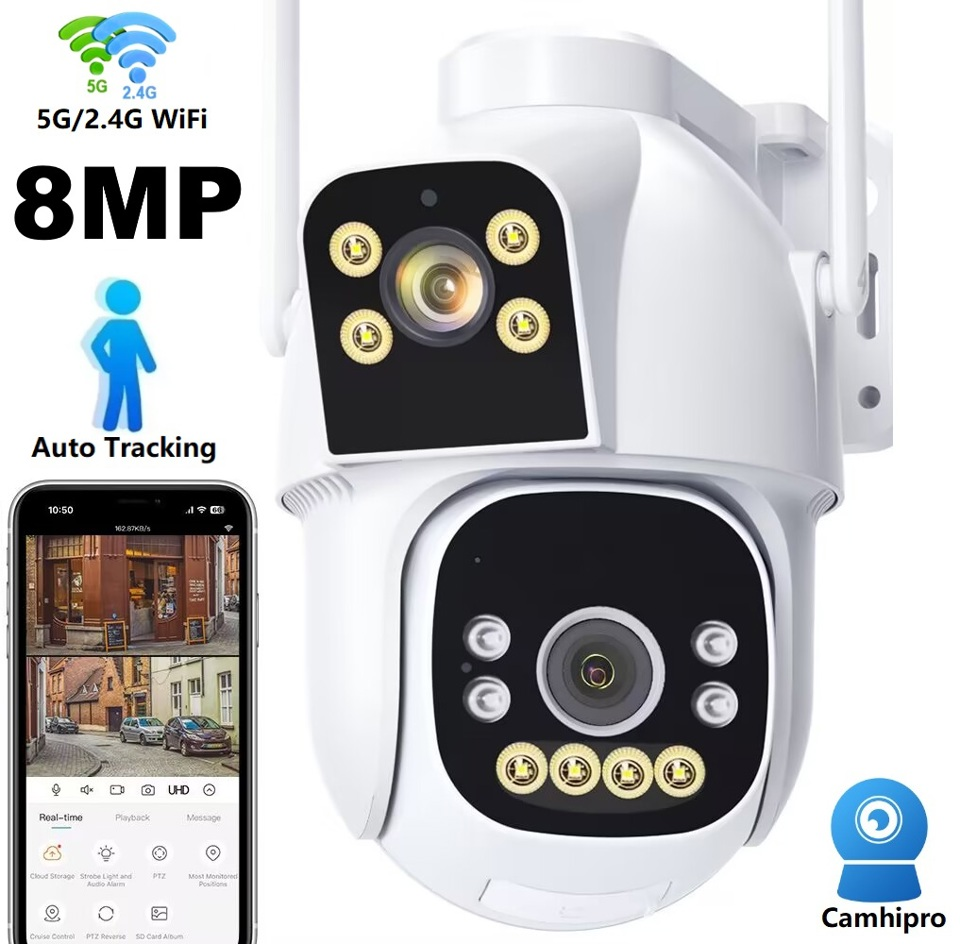 Camhipro 8MP PTZ WiFi Camera Dual Lens Dual Screen
