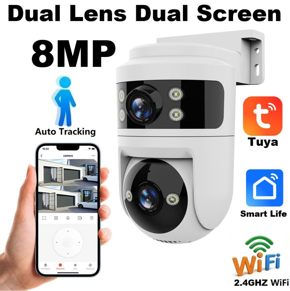 Tuya smart life 8MP PTZ WiFi camera dual lens dual screen