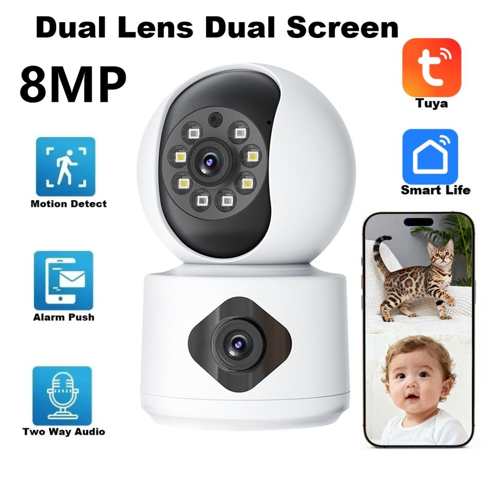 Tuya smart life 8MP PTZ mini WiFi camera dual lens dual screen